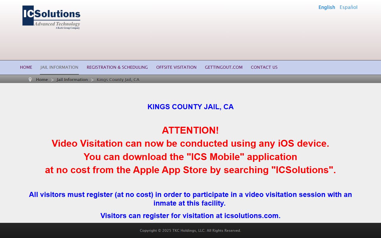 Kings County inmate records video visitation scheduling page
